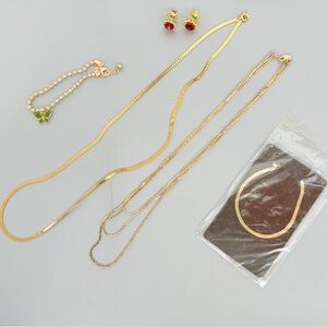 Curated‎ Jewelry Two Necklaces, Two Bracelets and Pierced Earrings Gold-Tone